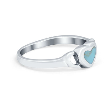Heart Promsie Ring Solitaire Band Round Simulated Turquoise CZ 925 Sterling Silver